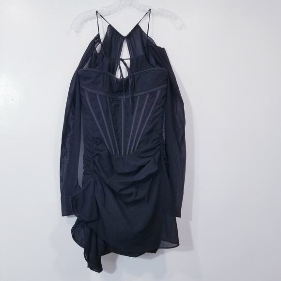 House of CB Gianna Corset Silk Long Sleeves Mini Dress Cocktail Party Date Night - Picture 2 of 14